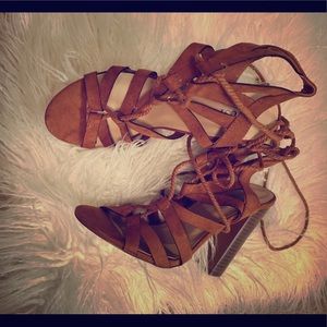 Brown strappy heels